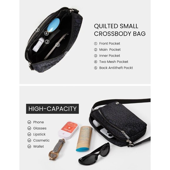 Small Crossbody Bag Women Waterproof Nylon Multi-Pocket Adjustable Strap - Picture 3 of 5